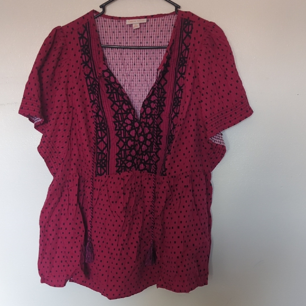 Knox Rose Magenta Blouse with Black Embroidery